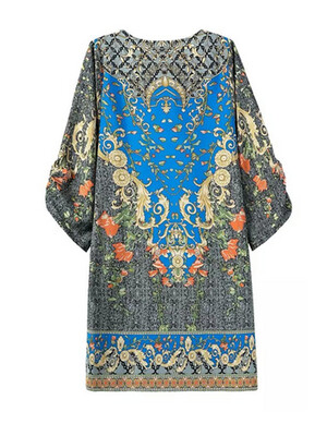 

Bohemian Style Floral 34 Sleeves Shift Mini Dress