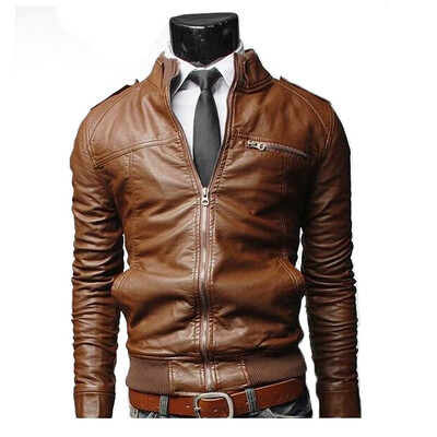 

Zogaa Mens Leather Clothing Fashion Short Slim Stand Callar Casual Washing