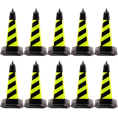 

Tengchi CT reflective road cone plastic square cone do not park no stop sign ice cream tube roadblock warning column rubber traffic facilities yellow black twill no word 10 Pack