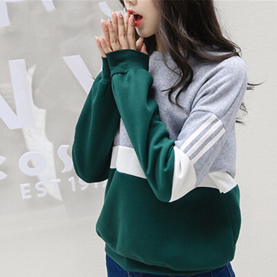 

Autumn Patchwork Harajuku Women Hoodies Pullover Fleece O-neck Casual Sweatshirt