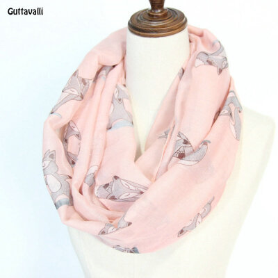 

Guttavalli Women Solid Cute Fox Print Ring Shawl Vintage Animals Viscose Soft Loop Scarf Winter Lowrie Warm Infinity Scarves