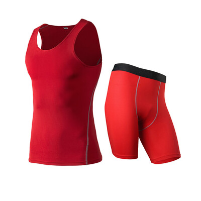 

Running Set Wicking Sport Suit Sleeveless Vest T-Shirt Pant Gym MenS Sportswear