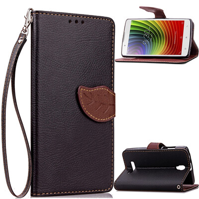 

MOONCASE [Leaves Magnetic] Wrist Strap Flip PU Leather Wallet Card Pouch Bracket Stand Back Case Cover for Lenovo A2010