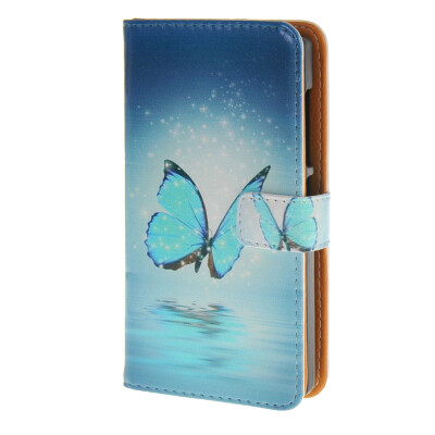 

MOONCASE Microsoft Lumia 532 Case Blue butterfly Leather Flip Card Wallet Slot Bracket Back Case Cover A 01