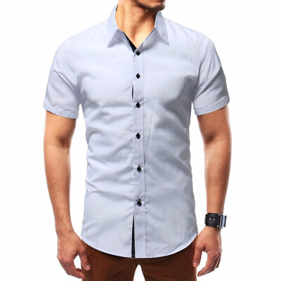 

Mens Summer Fashion Short Sleeved Solid Color Cotton Shirt Plus SizeXS