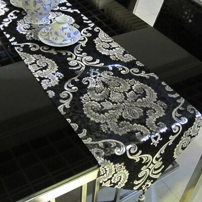 

Free Shipping 32260cm Europe Style Table Runner Hot Silver Home Decoration Tablecloth Embroidery Cloth Hotel Villa Wedding