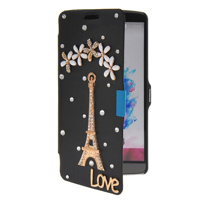 

MOONCASE Bling Rhinestone Crystal Ultre Slim Leather Side Flip Wallet Shell Back ЧЕХОЛ ДЛЯ LG G3 Black