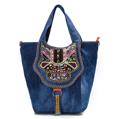 

New brand Chinese denim women ethnic embroidery bag vintage Hmong handmade embroidered bag famous brand women shoulder bags
