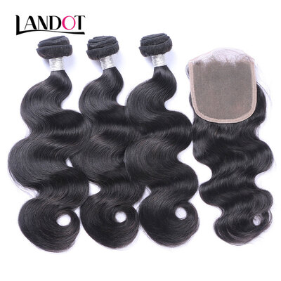 

9A Lace Closure With 3 Bundles Malaysian Body Wave Virgin Human Hair Weaves 4 PcsLot Unprocessed Malaysian Remy Hair And Closures