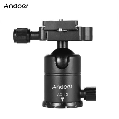 

Andoer AD10 Aluminum Alloy Ball Head Camera Tripod Head with Quick Release Plate 14" Screw 38" Screw Hole Max Load Capacity 3k
