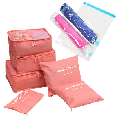 

Travel storage bag hand roll vacuum compression bag luggage sorting bag save space 9 piece set pink