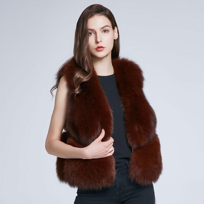 

real natural Fox fur vest authentic womens jacket winter fur coat fluffy thermal leather 2018 new shelves discount
