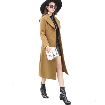 

QUZIHUA 2018 New Spring&Winter Korea Style Woolen Long Slim Coat Windbreaker Jacket Wool Woolen Coat