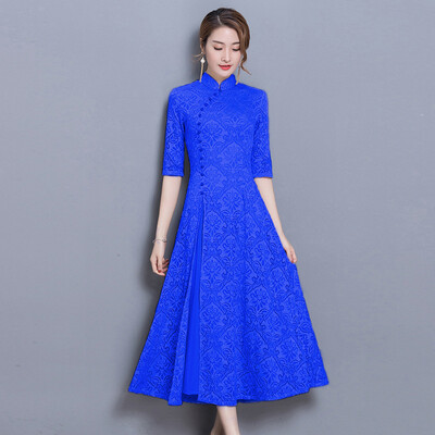 

2018 весной и летом новый Cheongsam длинные кружева cheongsam ретро строчки кружево платье