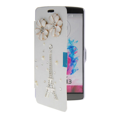 

MOONCASE Bling Rhinestone Crystal Ultre Slim Leather Side Flip Wallet Shell Back ЧЕХОЛ ДЛЯ LG G3 White