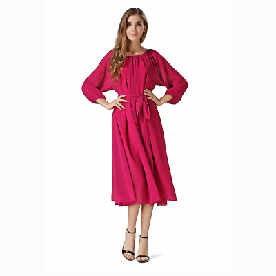 

Buenos Ninos Women's Long Sleeve Crew Neck Loose Chiffon Long Maxi Dress with Belt