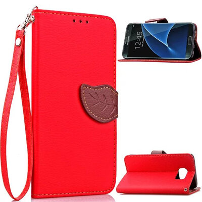 

MOONCASE [Leaves Magnetic] Wrist Strap Flip Leather Wallet Card Pouch Bracket Stand Back Case Cover for Samsung Galaxy S7 Edge