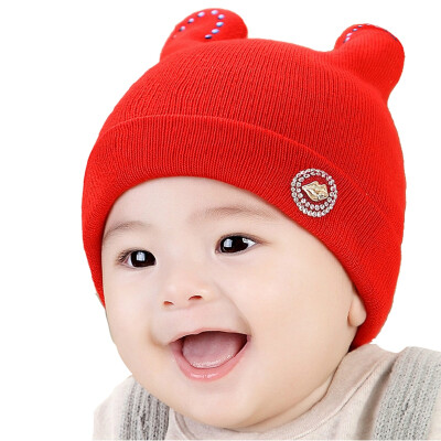 

Buebos Ninos 2015 New Autumn Winter Warm Baby Beanie Cap Soft Crochet Knit lip Double Horn Diamond Patten Hat for Infant Newborn Children Toddler Christmas Gift