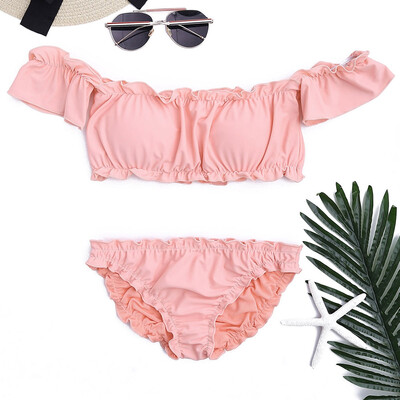 

Off Shoulder Ruffled Ruched Bathing Suit