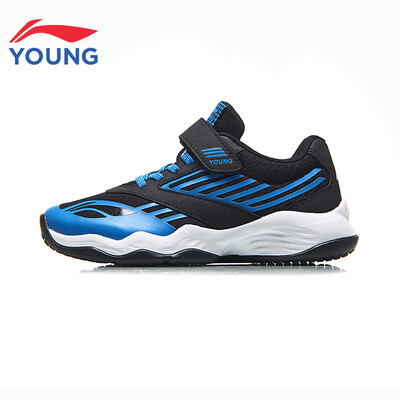 

Li Ning childrens shoes mens children wear non-slip soft midsole Velcro basketball shoes YKBN022-5 standard black brilliant blue 34