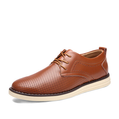 

New 2018 Men Casual Shoes Leather Summer Breathable Holes Luxury Brand Flat Shoes for Men Drop Shipping