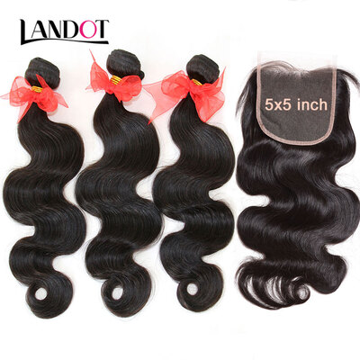 

9A 5x5 Lace Closure With 3 Bundles Brazilian Virgin Hair Body Wave 4Pcs Lot Unprocessed Human Hair Weave And Closure Natural Color