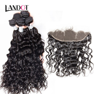 

8A Mongolian Water Wave Virgin Hair With Lace Frontal Closure 3 Bundles Wet And Wavy Curly Human Hair Weaves And Closures 4Pcs Lot