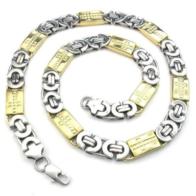 

Hpolw wholesale Jewelry Mens 316L Stainless Steel geometric designs Necklace with Heavy Wide Cross Links Chain Gold Silver