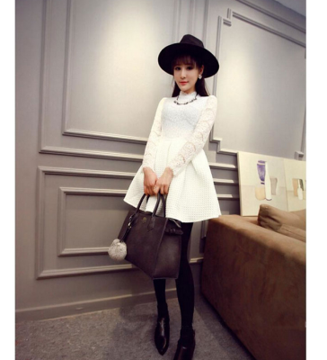 

Lovaru ™ 2015 han edition fashion small pure and fresh and lovely simple long-sleeve western style collar lace bitter fleabane b