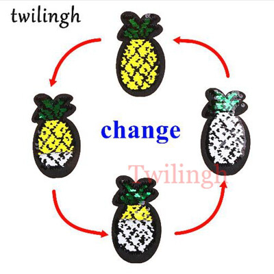 

twilingh Patches 1pc Reversible Change Sequins Patches Fruit Pineapple DIY Sew On Patches For Clothes Applique Decoration