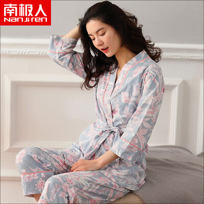 

Antarctic cotton pajamas womens Japanese-style kimono three-piece suit spring&autumn can wear long-sleeved lace casual home service summer female light pink 3 piece set XXL