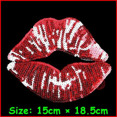 

1Pc Lip Patches Iron On Embroidered Sequined Patch Flower Heart Love Applique DIY Sewing Fabric Repair Clothes Patches Stickers