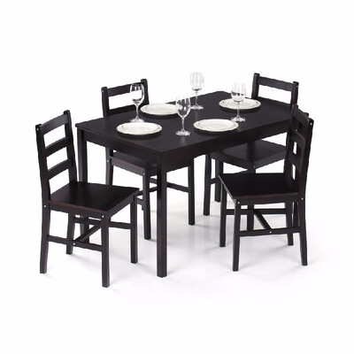 

IKayaa Modern 5PCS Pine Wood Dining Table Set Kitchen Dinette Table with 4 Chairs 150KG Capacity Dark BrownHoneyWhite Color