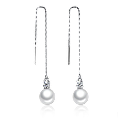 

Clear CZ Crystal Cubic Zirconia Simulated Pearl Long Chain Drop Earrings Jewelry For Women Accessories WHJ130
