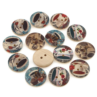 

mymei 1 Bag 100pcs Mixed Pattern Wooden Buttons Fit Sewing and Scrapbook 20mm