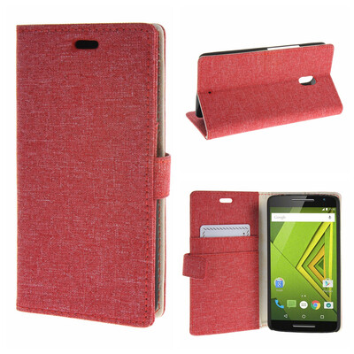 

MOONCASE Motorola Moto X Play ЧЕХОЛ ДЛЯ Denim Design Flip Folio Wallet Card Slot Stand Hot pink