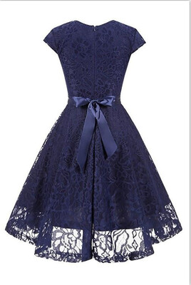 

Womens Vintage Short Sleeve A-Line Cocktail Party Swing Dress with Floral Lace