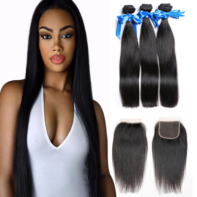 

WYF Peruvian Virgin Hair Straight Hair 3 Bundles with Closure 100 Unprocessed Human Hair