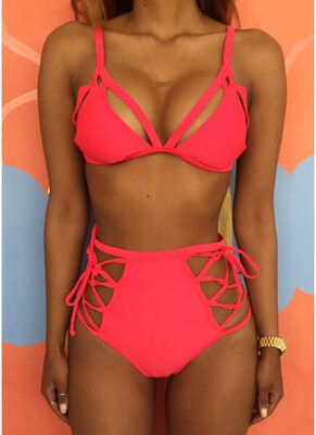 

2018 Women Strappy Bikini Set Bandage Swimwear High Waist Bikini Set Beachwear