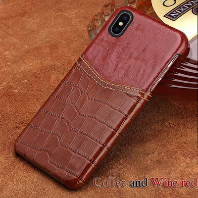 

Genuine Leather Phone Case For iPhone X Case Crocodile Texture&Oil wax leather Back Cover For 6 6S 7 8 Plus Case