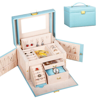 

Chuppies leather square jewelry box jewelry box princess European style jewelry storage box multi-function flannel wooden with lock makeup mirror gift female pink