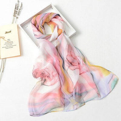 

Guttavalli New Women Fashion Flower Print Длинные шелковые платки Sunscreen Stripes Scarf Мягкие ретро пасторальные флористические шарфы Ombre