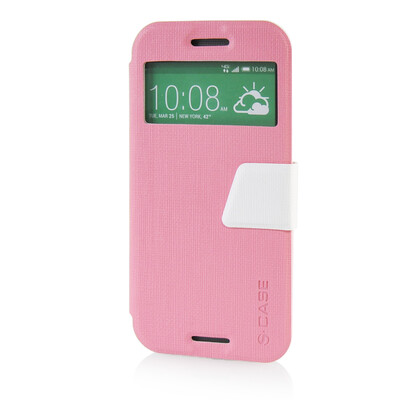 

MOONCASE View Window Leather Side Flip Pouch Ultra Slim Shell Back ЧЕХОЛ ДЛЯ HTC One M8 Pink