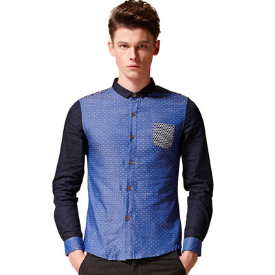 

(MSEK) CS3311 long-sleeved shirt male fashion wave point splicing shirt blue blue XXL