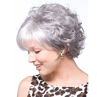 

QianBaiHui Wigs for Women Short Wig with Bangs Silver Gray Synthetic Hair Wigs Party Cosplay Wig with Wig Cap