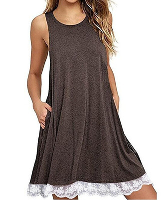 

2018 Summer Women Casual Round Neck Solid Color Loose Sleeveless Beach Tank Top A-line Pocket Dress Sexy Short Club Party Mini Hal