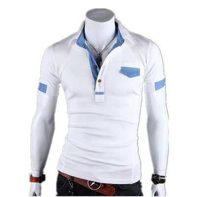 

Zogaa Men's POLO Shirt Fashion SLim Short Sleeve Denim Color Matching