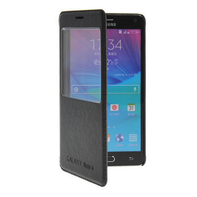 

MOONCASE View Window Leather Side Flip Pouch Stand Shell Back Case Cover for Samsung Galaxy Note 4 N9100 Black
