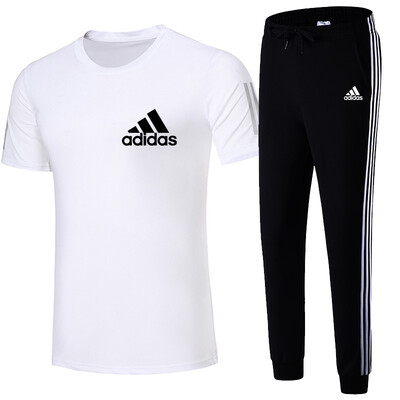 

Damaizhang Brand Men Sport T-shirt With Pant Summer Mens Jogging Set Cotton Breathable Track Suit Running Clothing