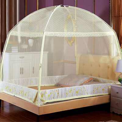 

Jiuzhou deer mosquito net home textile three door upgrade version lace zipper double bottom yurt mosquito net can hang fan beige 12 m bed